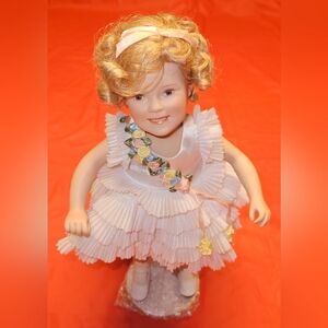 Shirley Temple Porcelain Doll 1988 "Baby Take A Bow" w/Stand New Approx 11"